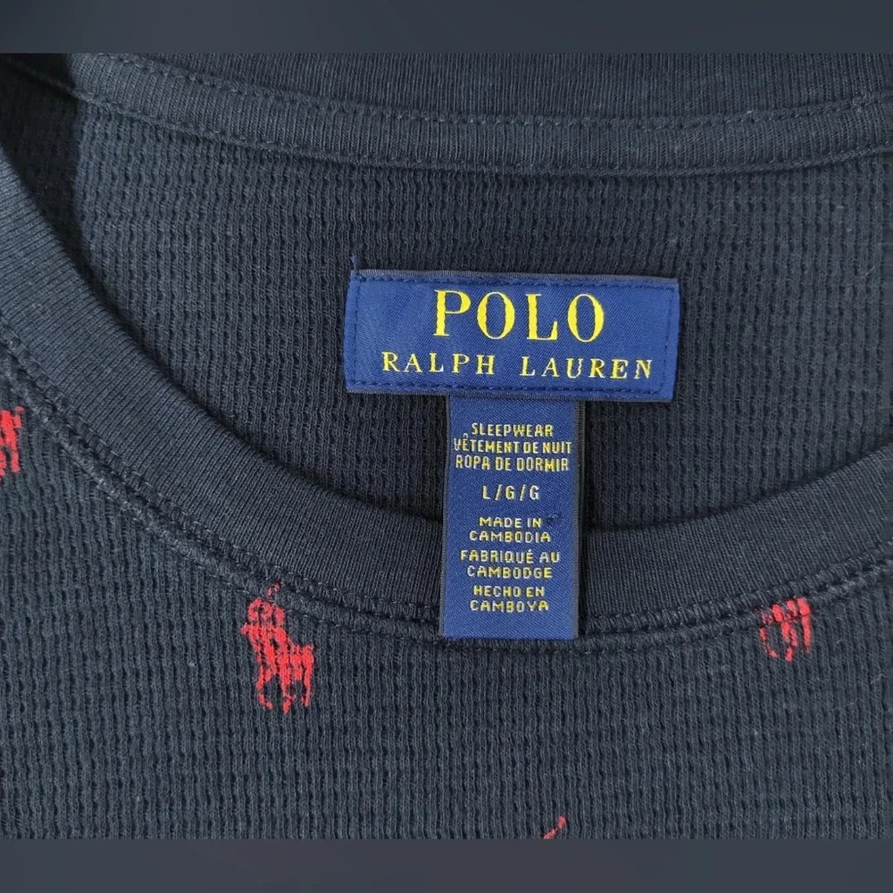 Polo Ralph Lauren Sleep Shirt Men’s Thermal Cotton Top Black Red Pony print M L